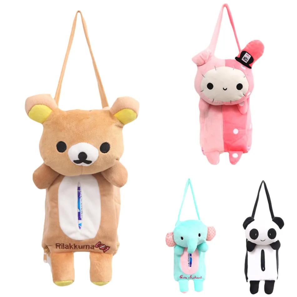 Cute Animal Car Ornaments Hanging Accessories for Girls Tissue Box Back Napkin Paper Towel Box Covers Case 4 Colors