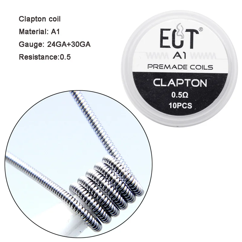 Clapton 0.5ohm Готовые катушки 10 шт. A1/Alien Clapton/Alien V2/плавленые Clapton и Clapton готовые катушки SS316L для RDA RTA атомайзер мод DIY катушка - Цвет: Clapton 0.5ohm