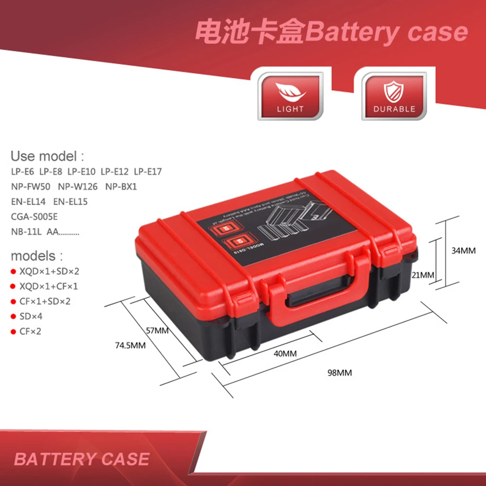 LXH Camera Battery Boxes SD CF XQD Memory Card Storage Case For Sony NP-FW50/NP-W126/NP-BX1 Nikon EN-EL14/5 Canon LP-E6/8/10 |