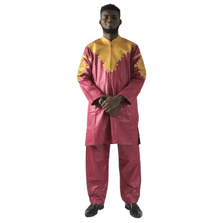 H& D африканская мужская одежда традиционная на молнии riche africano hombres camisa con pantalones bordado camiseta pantalones dashiki - Цвет: Красный