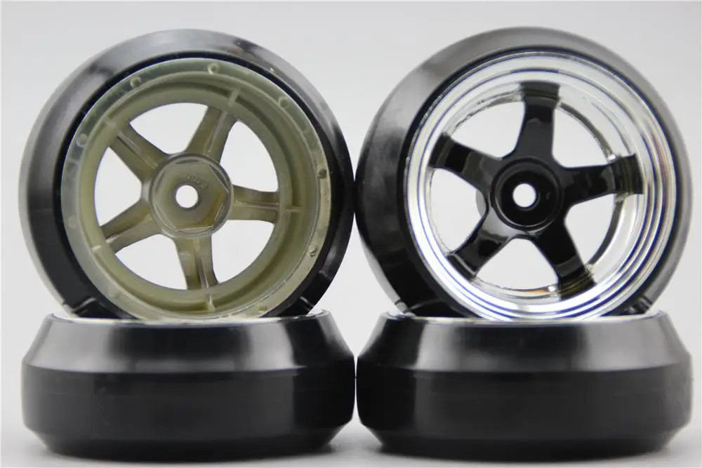 4 шт. RC 1/10 жесткая дрифтерная шина Флекс W5S4CK 6 мм (хром + черная картина) подходит