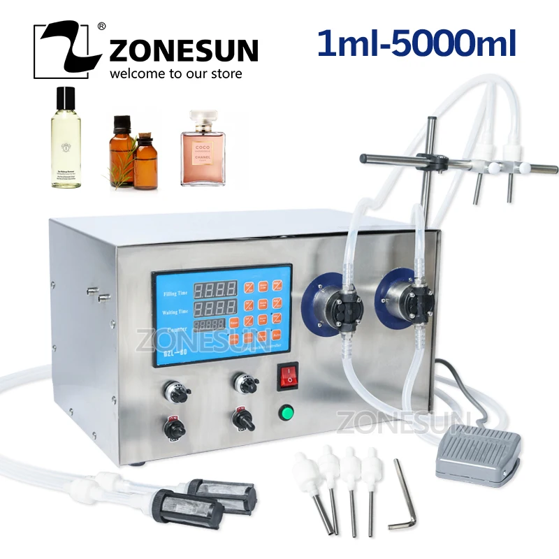 ZONESUN Магнитный насос с двойной головкой для напитков, парфюмерной воды, сока, эфирного масла, Электрический цифровой Разливочный аппарат для бутылки жидкости