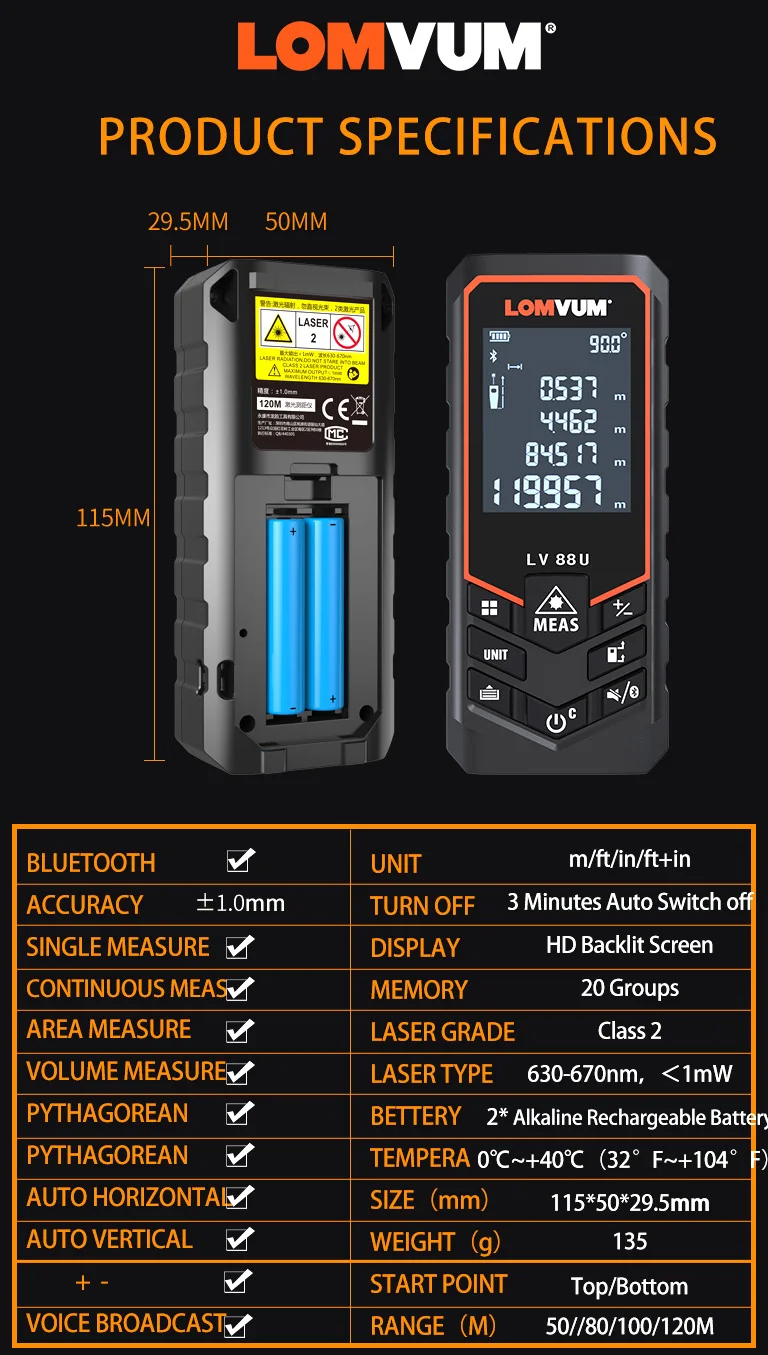 Лазерный дальномер Bluetooth измеритель расстояния ручной мини USB Перезаряжаемый электрический уровень лазерное расстояние