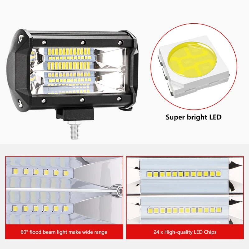 Jansite 5 inches LED Light SUV IP67 Waterproof Car Off-road Work lights Double Row 72W Flood beam for Boat Motorcycle Excavator |