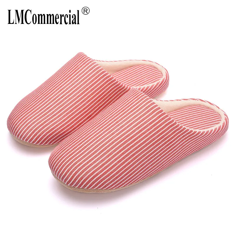 

Cotton slippers thick soles winter stripes household homes couples indoor men's non-slippery soft soles Lovers Warm Woman men