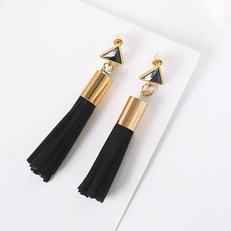 2019 Black/White Leather Tassel Earrings Jewelry Female Simple Retro Metal Long Dangle Earring | Украшения и аксессуары