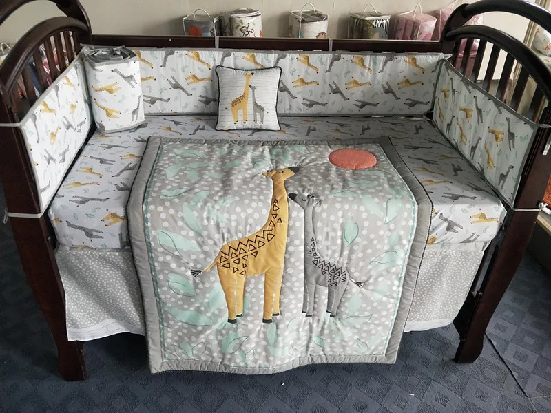 

Promotion! 8PCS giraff bebe jogo de cama Baby Product Baby Linen Bedding Set for Kids,(4bumper+bed cover+bed skirt+duvet+pillow)