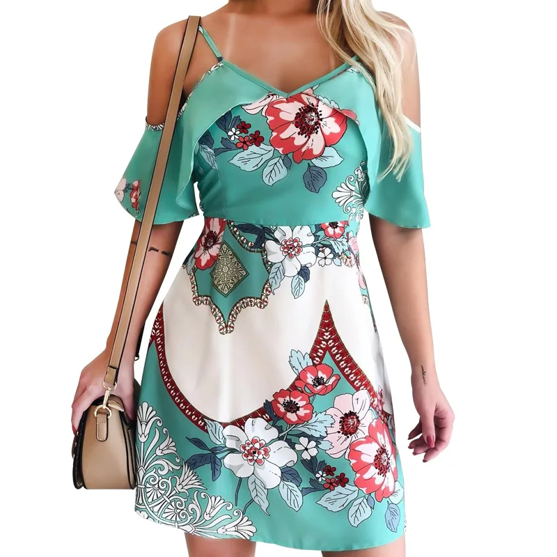 Женское модное Повседневное платье на бретелях спагетти без рукавов с цветочным