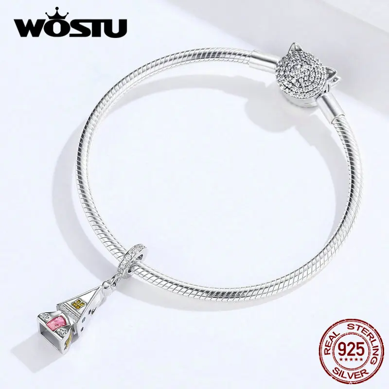 WOSTU милые Подвески для дома и 100% Стерлинговое Серебро 925 пробы циркониевые бусины