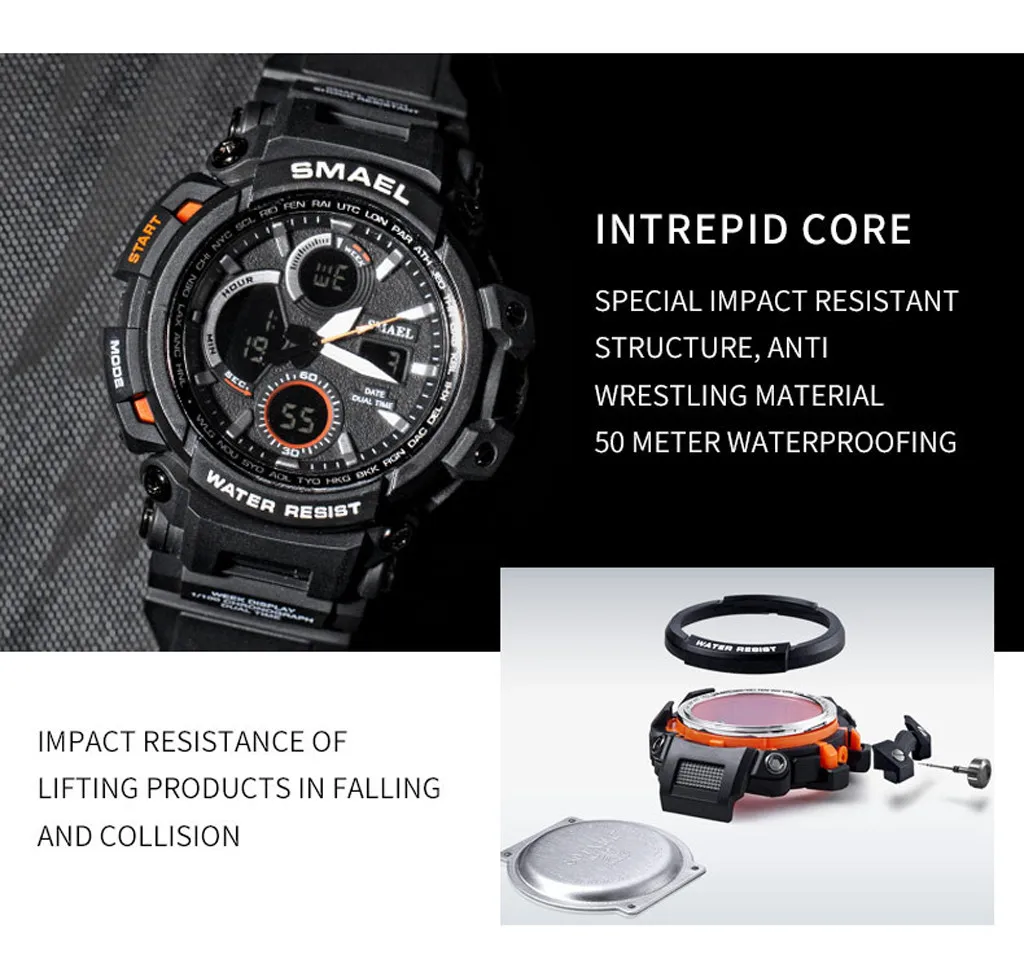 Часы SMAEL мужские спортивные повседневные светодиодные цифровые с резиновым