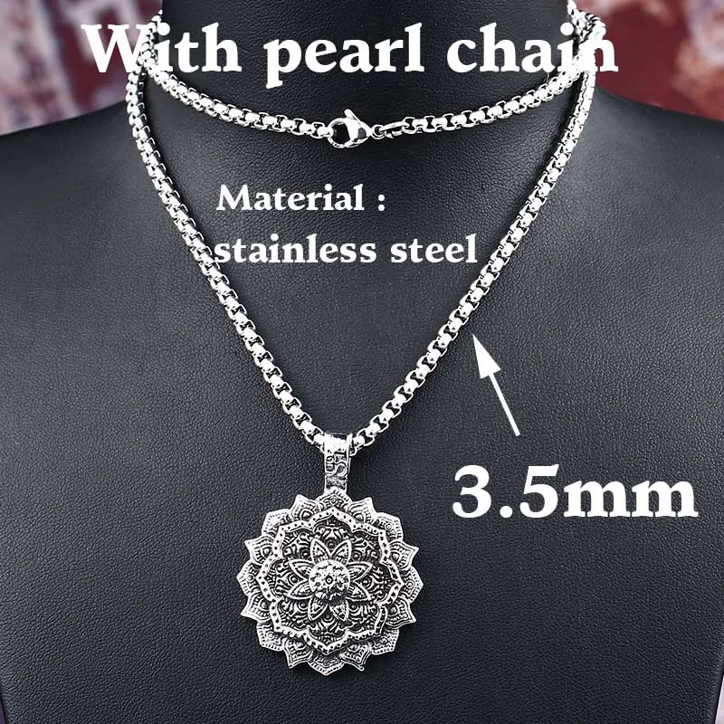 pearl chain style Байер 316L из нержавеющей стали тибетское духовное ожерелье тибетское ожерелье с подвеской в виде мандалы геометрический амулет религиозные украшения LP310 - Окраска металла: pearl chain style