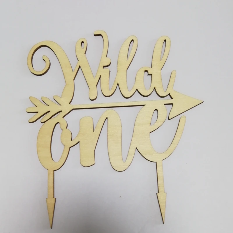 

1pcs wild one laser cut wood cake topper happy birthday cake topper birthday party decorations supplies