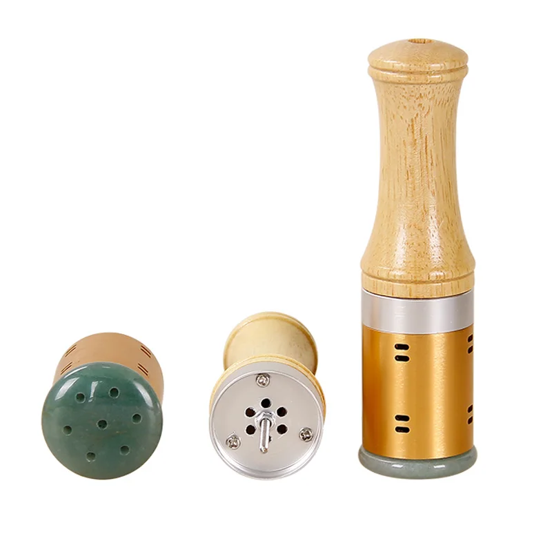 Массажер Нефритовая палочка прокручиваемая теплая мокса деревянная ручка