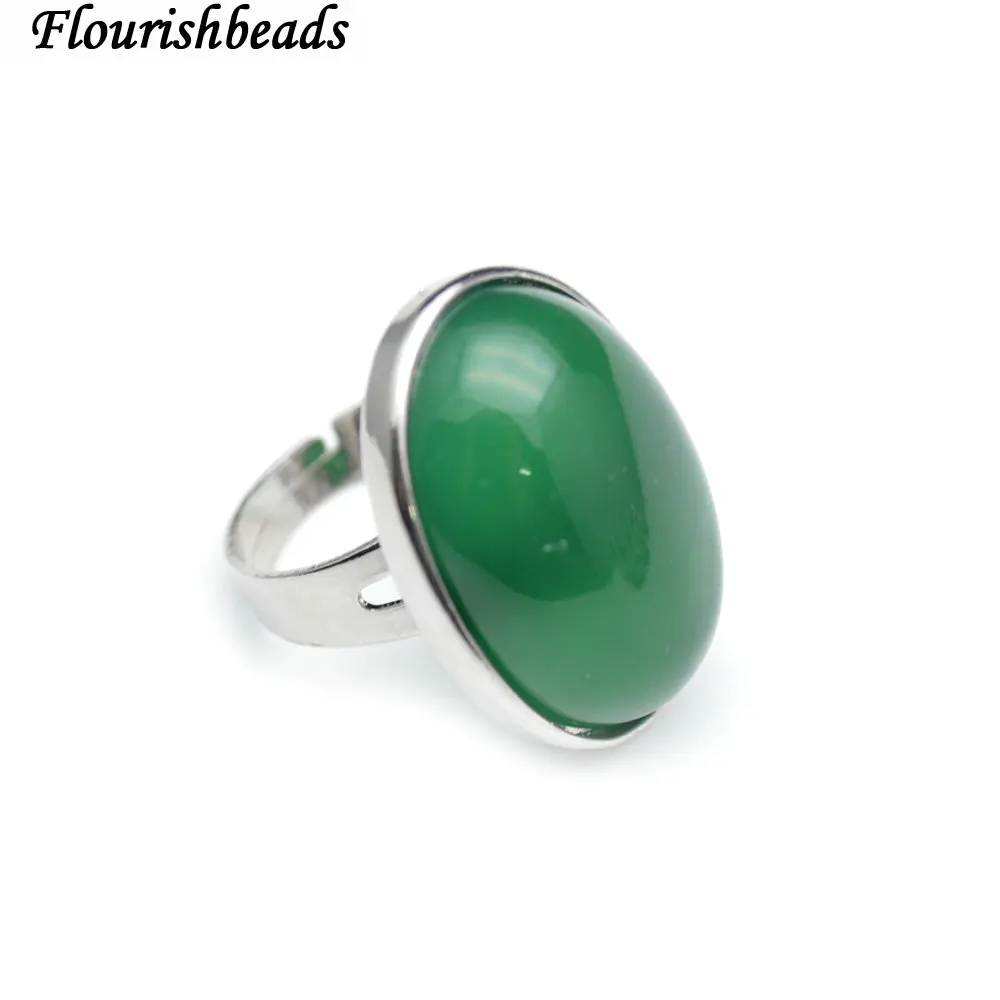 

Wholesale Natural Green Chalcedony Agate Rings Open Metal Circle for Man and Woman Fashion Wedding Party Jewelry