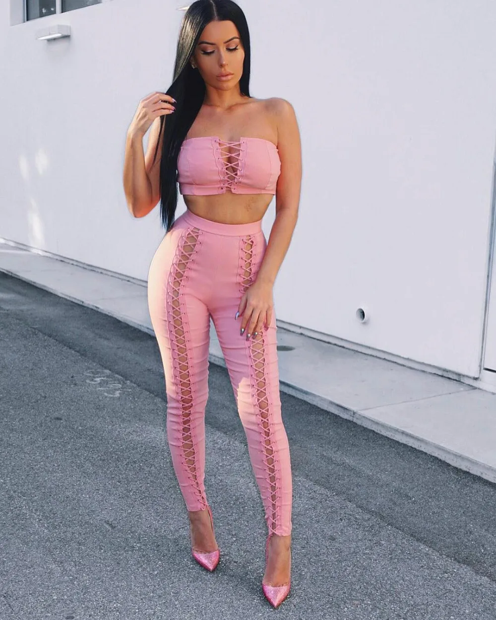 Женские бандажные комплекты Ocstrade осень 2017 модные розовые без бретелек на
