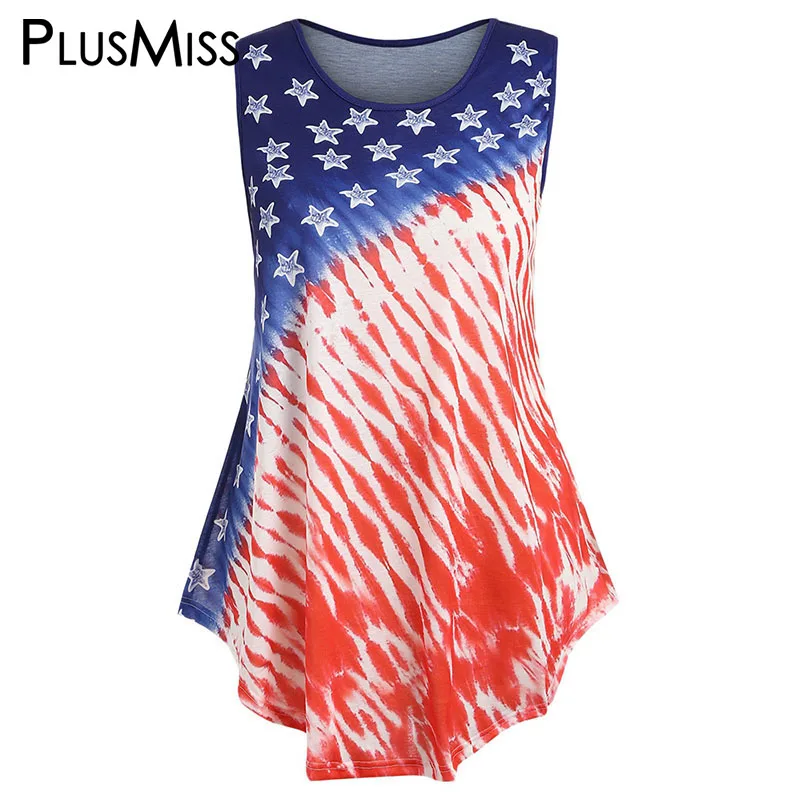 PlusMiss плюс размер 5XL 4XL американская туника с принтом флага летняя майка бретелями