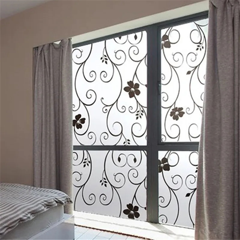 45 x100cmPVC Frosted Privacy Cover Glass Wall Sticker Window Door Black Flower Stickers Film Adhesive Home Office Decor | Дом и сад