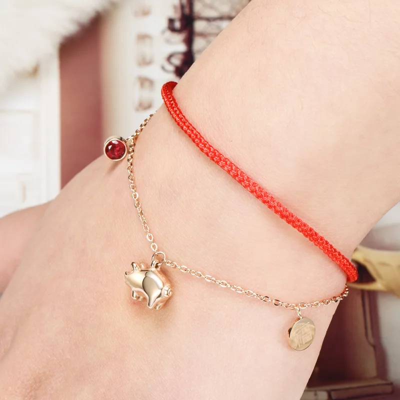Женский красный браслет с подвеской из титановой стали|Браслеты шармами| |