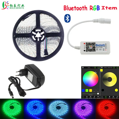 BOLE DENGYE 5050 RGB Светодиодная лента, водонепроницаемая Диодная лента, wifi, светодиодный, музыкальный, 44Key, ИК-пульт дистанционного управления Bluetooth, 2 м, 5 м, 10 м, светодиодный адаптер - Испускаемый цвет: Bluetooth RGB Item