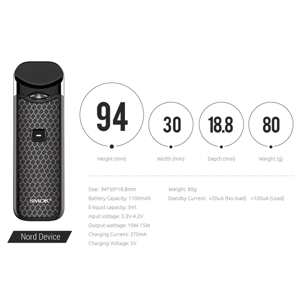 Smok Nord Pod Kit 1100 мАч емкость 3 мл электронная сигарета картридж Vape kit nord pod e smoke