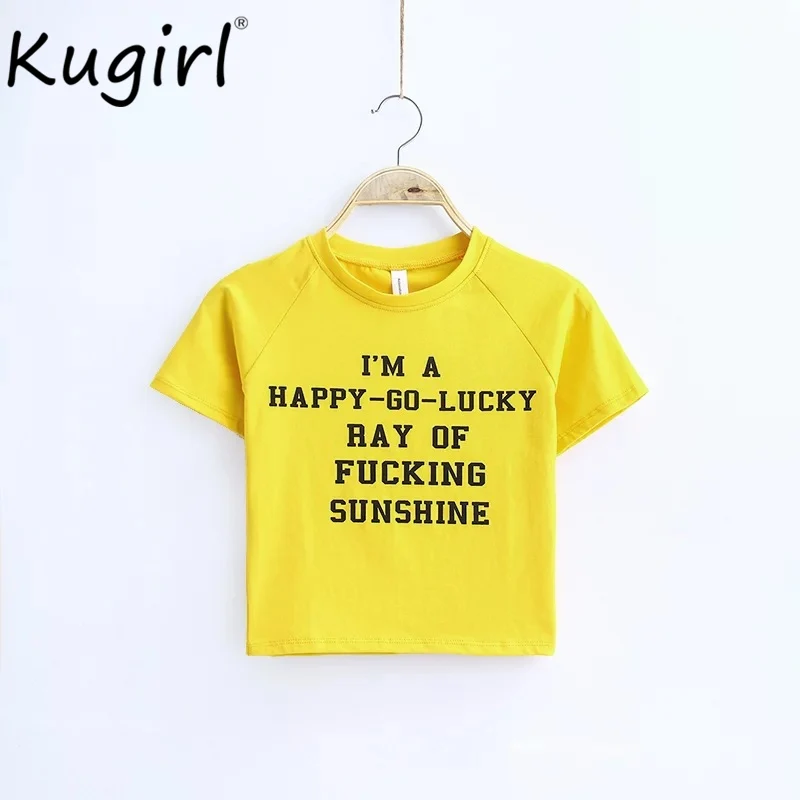 Уличная женская верхняя одежда в настроении на печать "Love Letter" футболки модные летние укороченные красные женские кроп-топ панк футболки - Цвет: CY456 yellow im