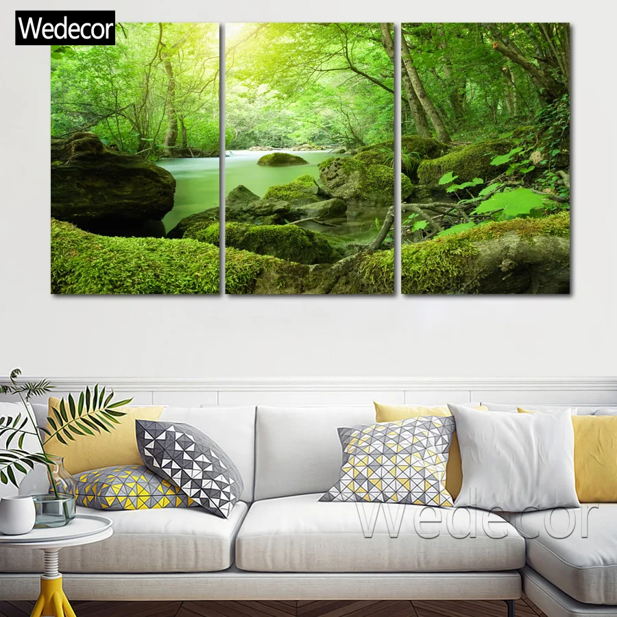 5 шт. HD лес река джунгли камни покрытые мхом природа холст печать 4 постер