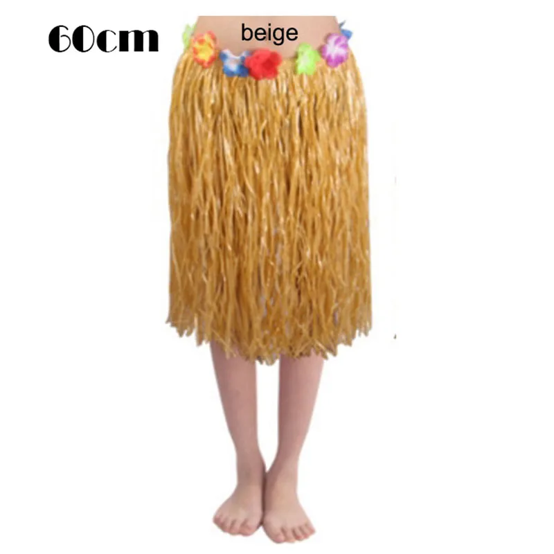 60cm beige 30/40/60 см Пластик волокон для девушки и женщины, Женская Гавайская Юбка для танца \"хула\" хула травяной костюм с юбкой с цветочным рисунком танец хула платье Вечерние Гаваи пляж - Цвет: 60cm beige