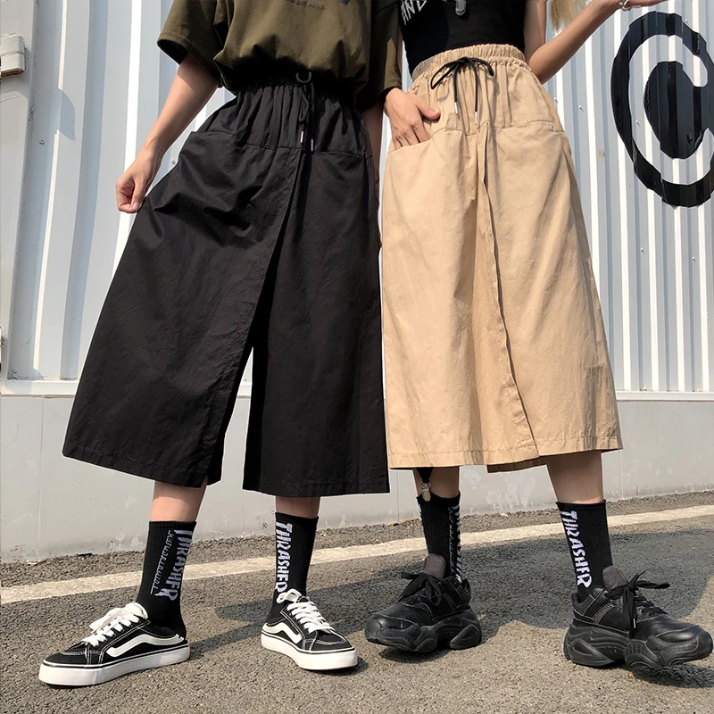 Woherb Harajuku широкие брюки Капри женские брюки с высокой талией уличная одежда летние корейские брюки карго Pantalones Mujer