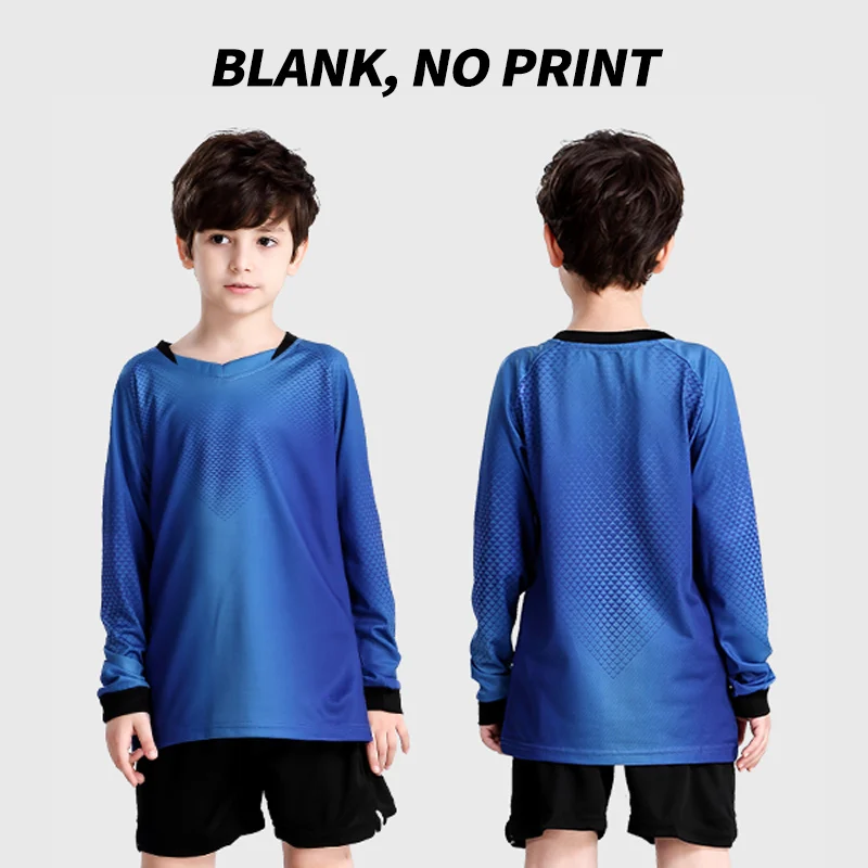 blue long sleeve Детская футболка для футбола на заказ,, Camisetas De Futbol, Футбольная форма, детская спортивная одежда из полиэстера с длинными рукавами - Цвет: blue long sleeve