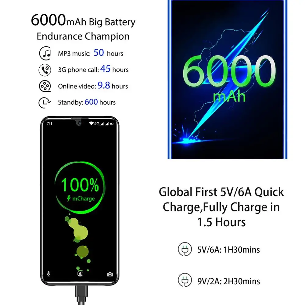 OUKITEL K9 водослива 7 12 &quotFHD + 1080*2244 16MP 2MP/8MP смартфон 4GB 64GB Face ID 6000mAh 5 V/6A Быстрая зарядка