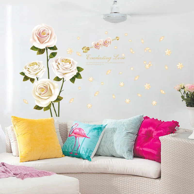 [Fundecoration] белые наклейки на стену с розой домашний декор для гостиной пара спальни