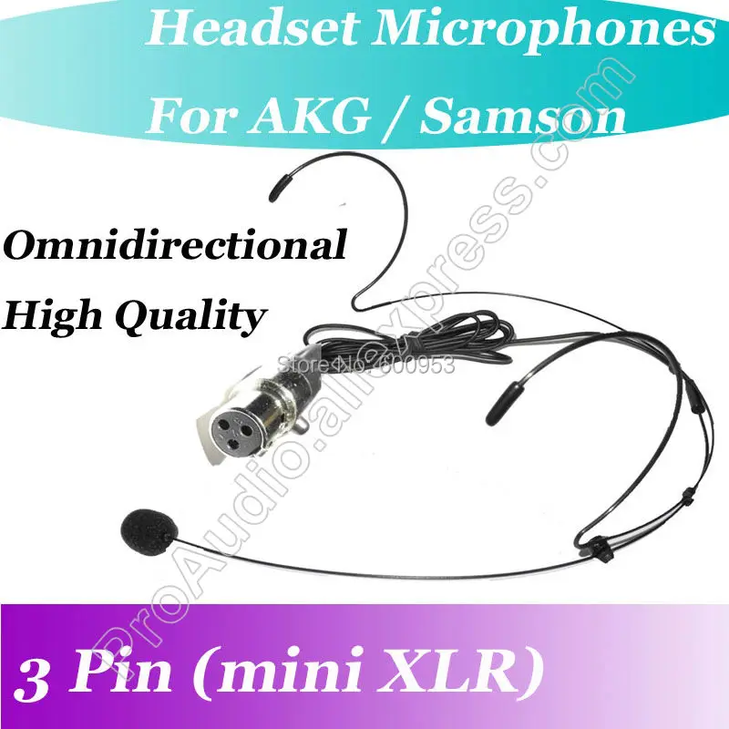 

MICWL Black Dual Hook Wireless Headset Microphone for AKG Samson Gemini Wireless Beltpack Mic Transmitter XLR 3-Pin mini