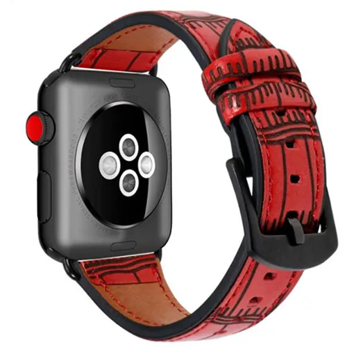 red Хохлатый кожаный ремешок для Apple Watch band 44 мм 40 мм correa Iwatch Series 4 модный бамбуковый браслет ремешок для часов - Цвет ремешка: red
