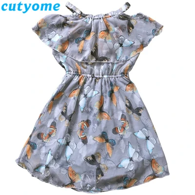 Gray Girls Dresses Платья для девочек-подростков Летнее Детское платье с открытыми плечами и принтом ананаса одежда для малышей платье для девочек-подростков 9, 10, 12, 13, 14, 16 лет - Цвет: Gray Girls Dresses