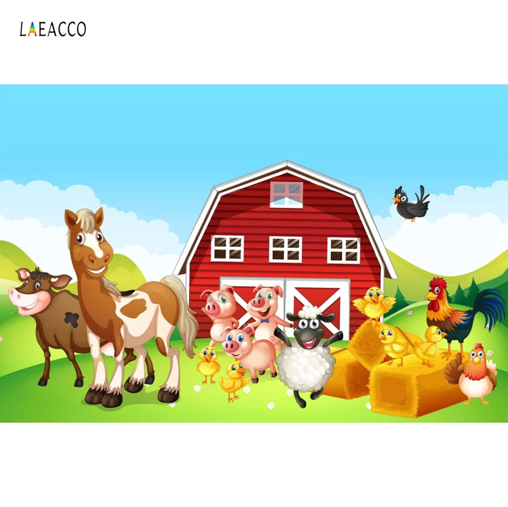 Laeacco сельская ферма день рождения животное Портрет ребенка мультфильм фото фон фотография задник фотосессия Фотостудия