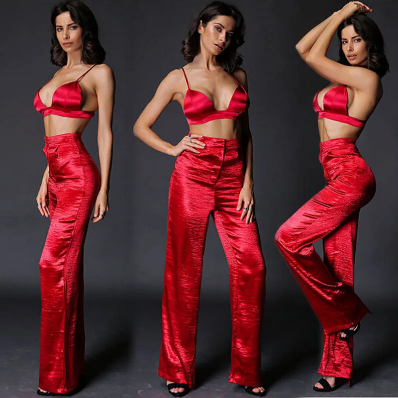 Женские летние сексуальные комплекты из 2 предметов Красный Гладкий топ на