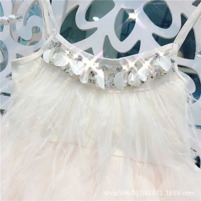 Free Shipping Fashion Kids Baby Girls Sweet Mesh Dress Bling Beads Birthday Party Princess One-Piece 1-5Years 2018 | Детская одежда и