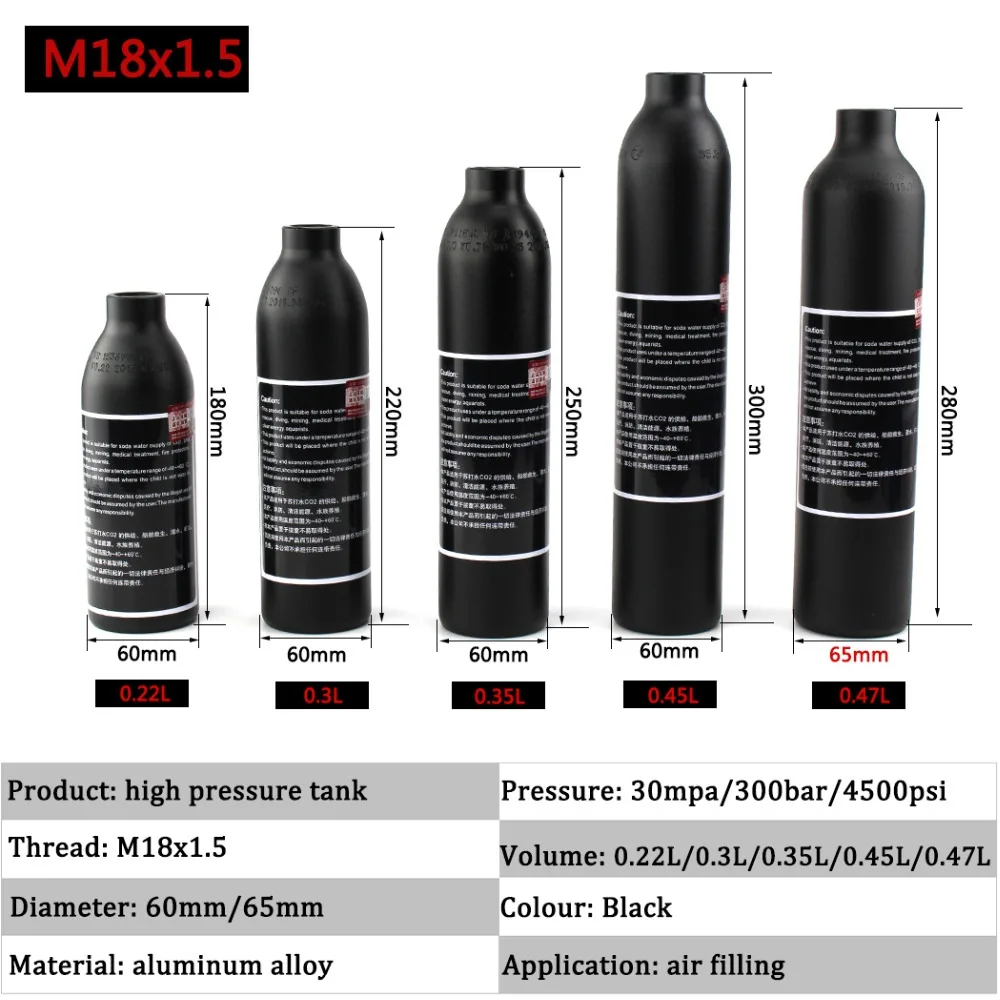 PCP Пейнтбол Airforce M18x1.5 сосуд высокого давления 0.22L 0.3L 0.35L 0.45L 0.47L цилиндр воздуха