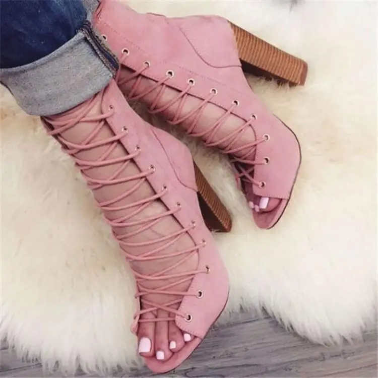 

2019 Summer Sexy Cross Bandage Summer Ankle Boots Woman Gladiator Opne Toe Heels Sandals Boots Woman Party Shoe