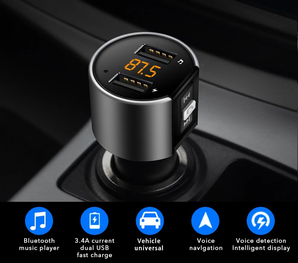 Автомобильный MP3-плеер u-диск музыкальный fm-передатчик Bluetooth автомобильный комплект 3.4A двойное USB Автомобильное зарядное устройство Bluetooth приемник контроль напряжения