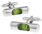 Бесплатная доставка, запонки с зеленым спиртовым уровнем, запонки для мужской рубашки, забавные запонки