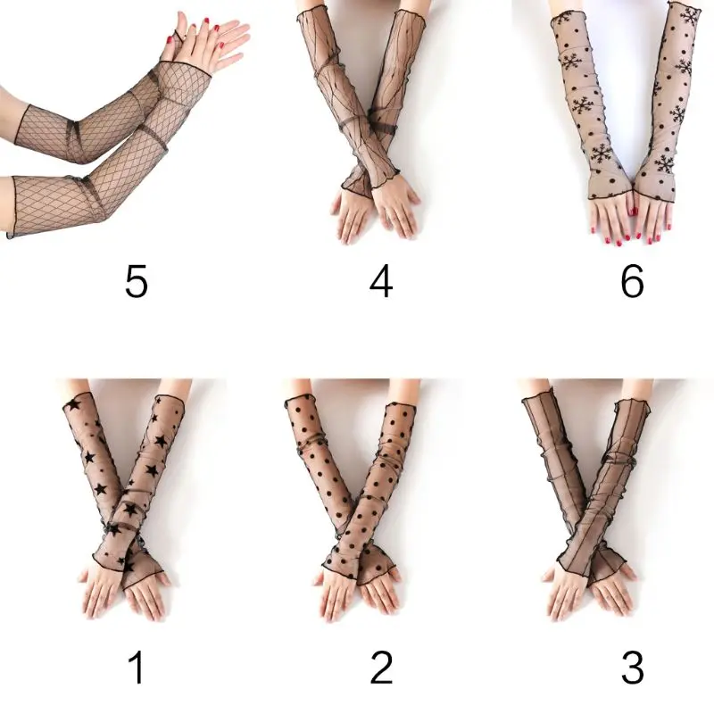 

Women Girls Summer Elbow Length UV Protection Long Gloves Sheer Mesh Lace Solid Color Fingerless Sunscreen Ultra-Thin Arm Sleeve