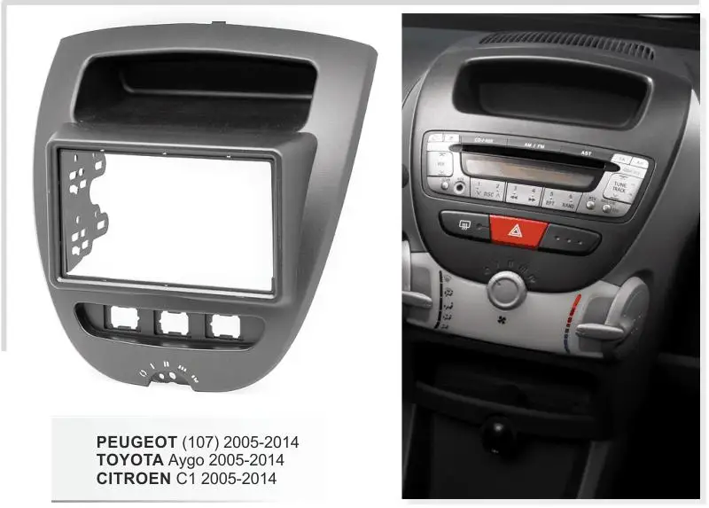 Двойной Din автомобильный DVD Facia для Toyota Aygo, Citroen C1, peugeot 107 2005- фасции тире комплект радио Панель покрытие для стереосистемы пластина отделка