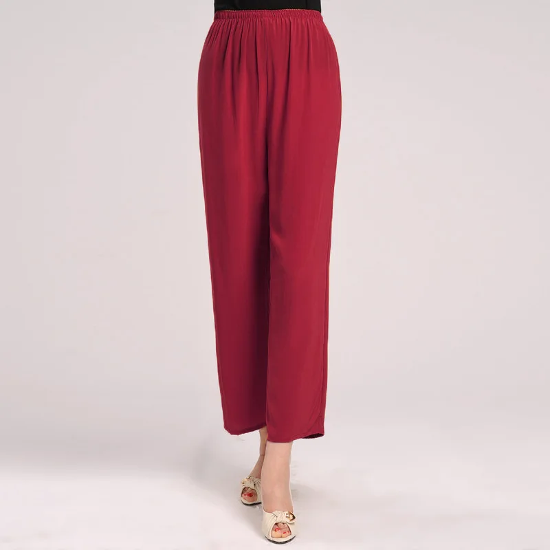 Летние тонкие 100 шелковые брюки семь минут с высокой талией 7/8| |