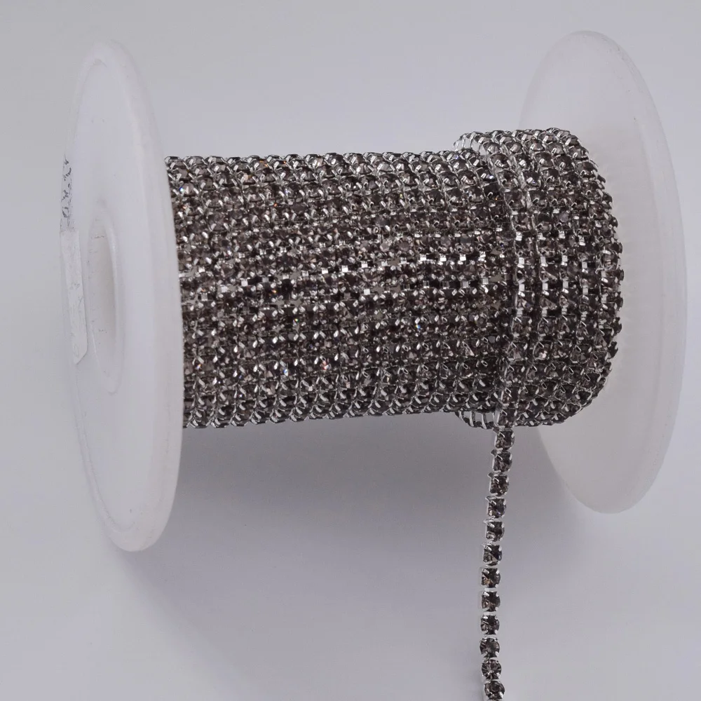 SS12 1 ряд 2 ряда 3 цепочка для чашки со стразами черная алмазная серебряная основа