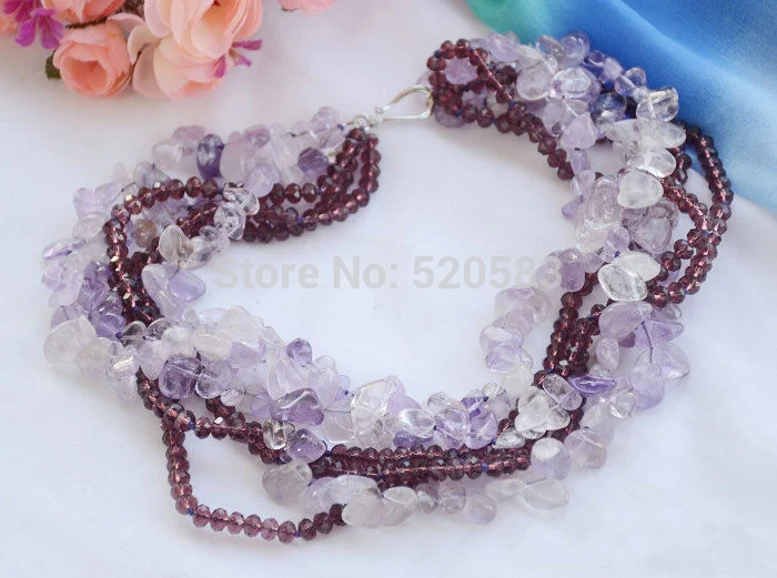 6row 17 &quotЛавандовое массивное ограненное ожерелье с аметистом и кристаллами|crystal