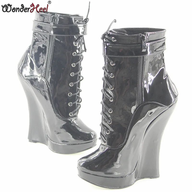 Wonderheel/популярные ботильоны из лакированной кожи на очень высоком каблуке 18 см; Ботильоны на танкетке 3 см; полусапожки; женские пикантные ботинки