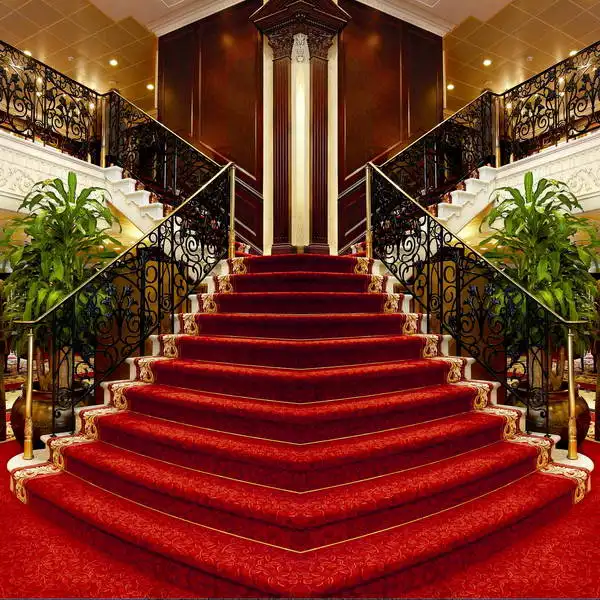 

10x10FT Grand Hotel Louge Red Carpet Stairs Staircase Custom Photo Studio Backdrop Background Vinyl 300cm x 300cm