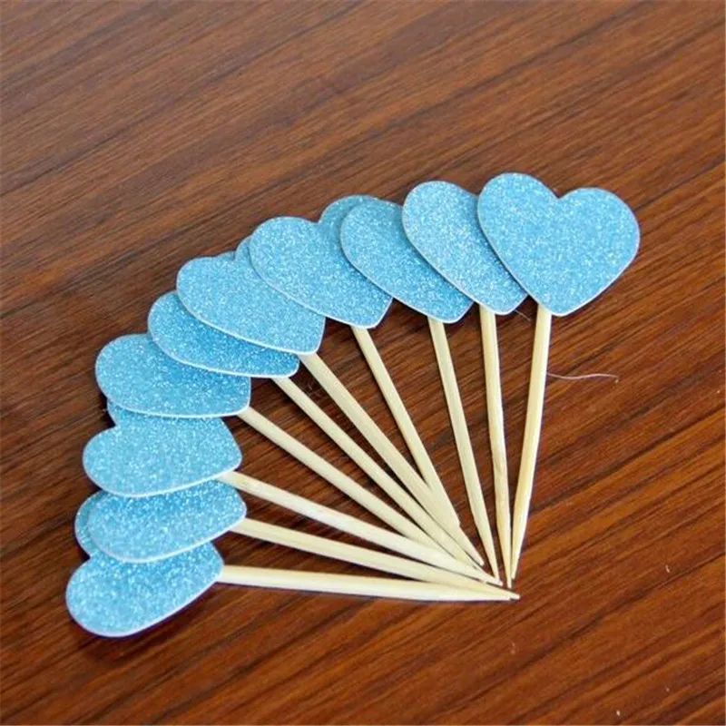 Новые 60 шт цветные блестящие вставные КАРТЫ в форме сердца с зубочисткой
