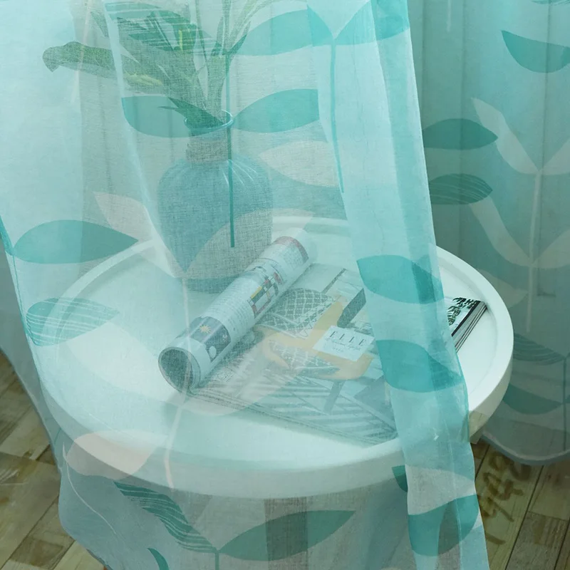 Простые серые/синие большие шторы с листьями для гостиной спальни современные